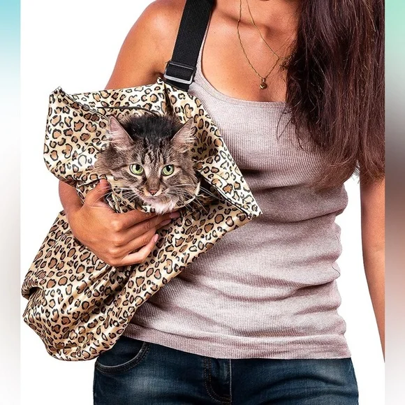 PURRFECT POUCH Cat Purrfect Pouch Cat Carrier Sling Grooming Sack Leopard Print Set Of Two Poshmark